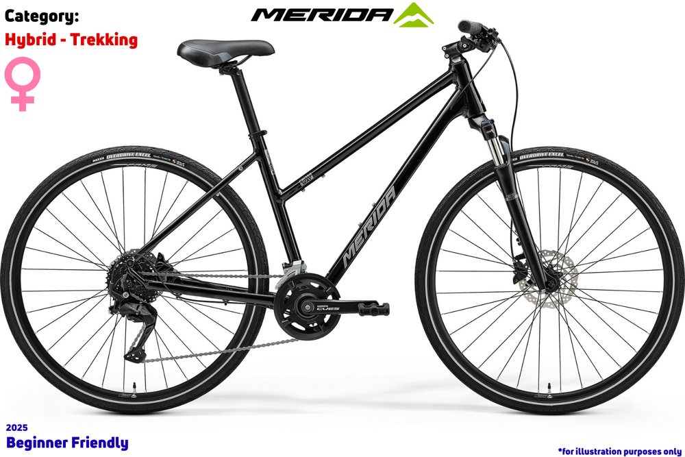 Merida Crossway Lady 100 - Glossy Black (Silver) - CUES 9-Speed